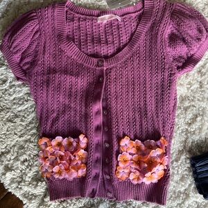 BETSEY JOHNSON PURPLE CAPPED SLEEVED CARDIGAN SWEATER